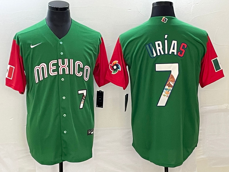 Men's Mexico Baseball #7 Julio Urías 2023 Green World Baseball Classic With Patch Stitched Jersey Men's Mexico Baseball #7 Julio Urías 2023 Green World Baseball Classic With Patch Stitched Jersey